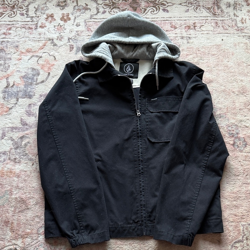 Volcom Black and Gray Hooded Jacket